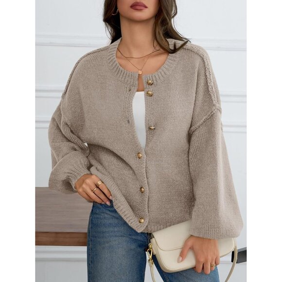 Womens Chunky Knit Oversized Cardigan Long Sleeve Button Casual Fall Sweater - Picture 3 of 5